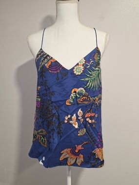J. Crew Blue Tropical Floral Print 100% Silk Cami with Multicolor Accents SZ 6